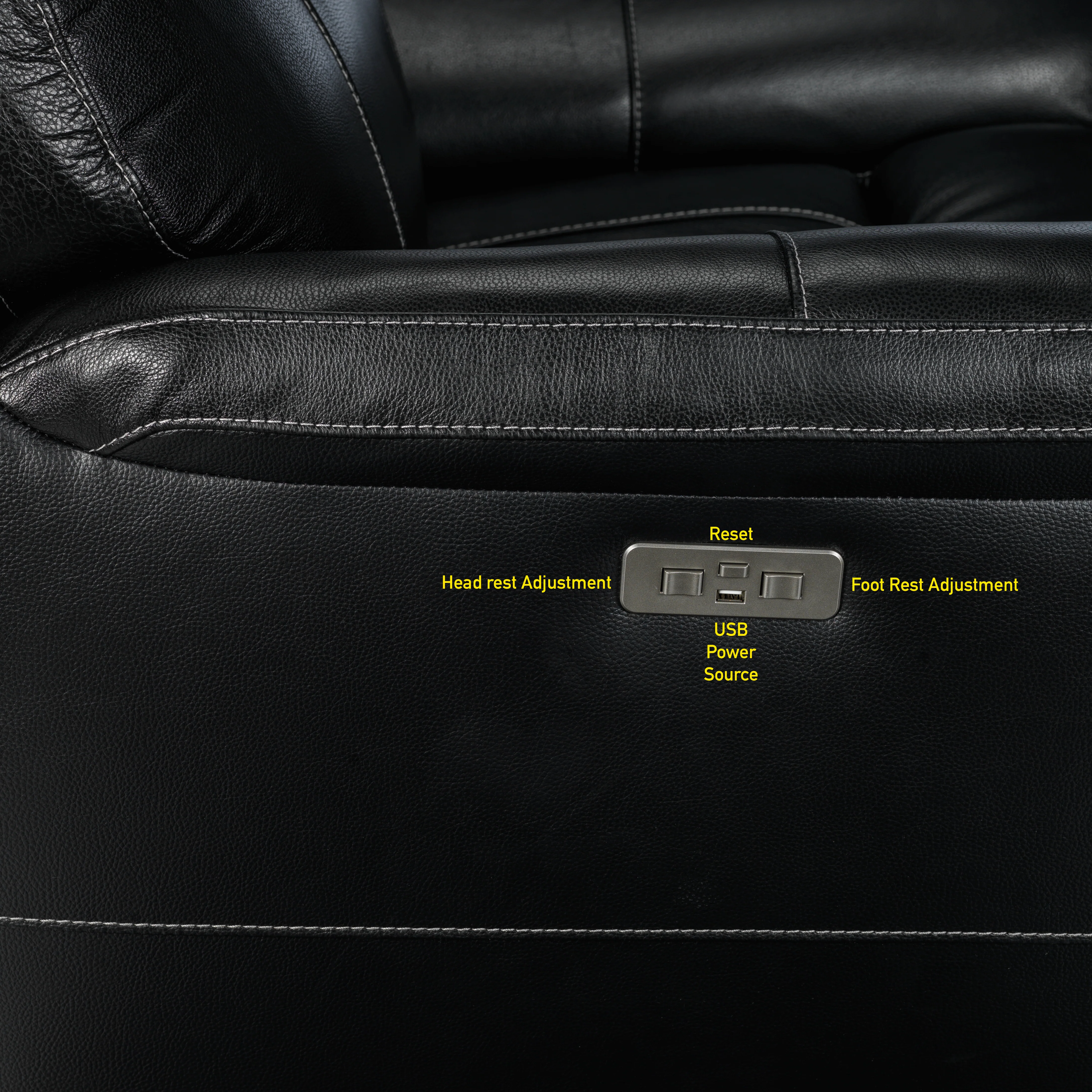 Stallion Leather Dual Power Reclining Sofa, Loveseat and Chair Set - Midnight Black - Image 6